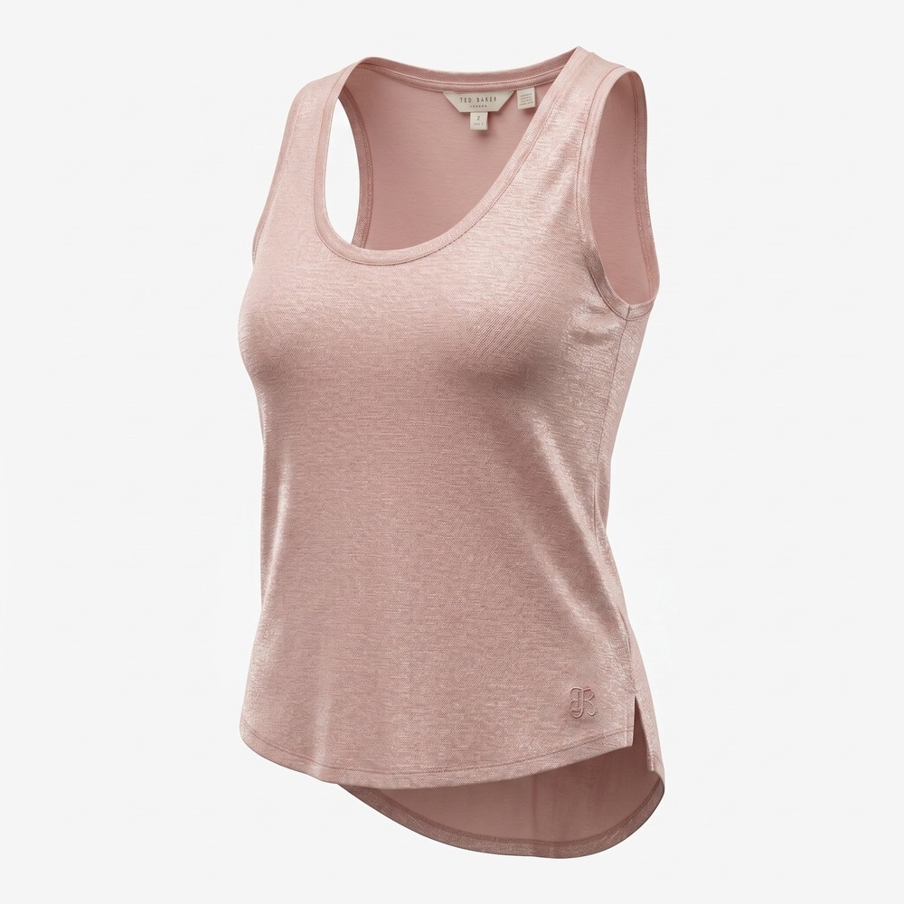 Ted Baker Lavanna Linen Tank Top 1 Rose Gold Metallic High Low Shimmer Glam Luxe
